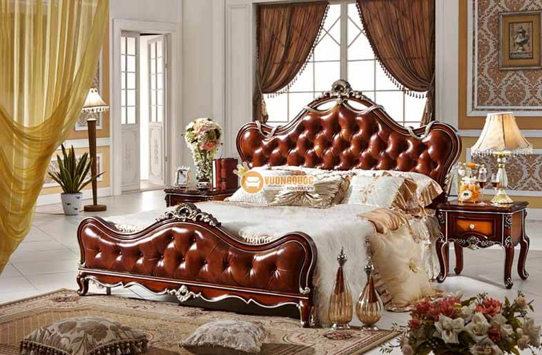 Combo giường tủ phòng ngủ sắc nâu đỏ sang trọng GD908